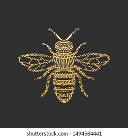 Golden Abstract Ornamental Bee Shape. Vector Honey Bee for Your Design.