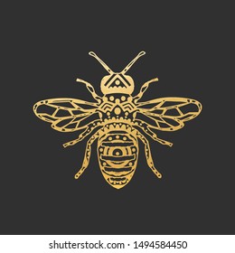 Golden Abstract Ornamental Bee Shape. Vector Honey Bee for Your Design.