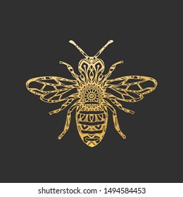 Golden Abstract Ornamental Bee Shape. Vector Honey Bee for Your Design.