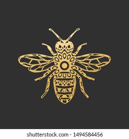 Golden Abstract Ornamental Bee Shape. Vector Honey Bee for Your Design.