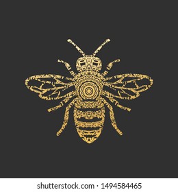 Golden Abstract Ornamental Bee Shape. Vector Honey Bee for Your Design.