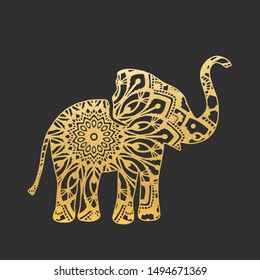 Golden Abstract Ornamental Elephant Shape. Vector Animal for Your Design.