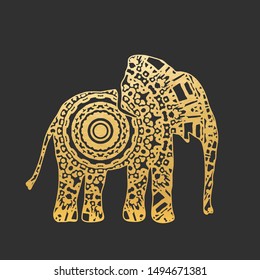 Golden Abstract Ornamental Elephant Shape. Vector Animal for Your Design.