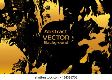 Golden abstract painted marble illustration. Watercolor spot background. Brush splash vector art. Vector with paper marbling textures. Black and gold colors.