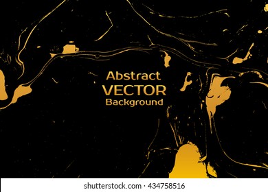 Golden abstract painted marble illustration. Watercolor spot background. Brush splash vector art. Vector with paper marbling textures. Black and gold colors.