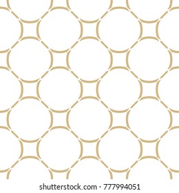 Golden abstract pattern in Arabian style. Seamless vector background with delicate circular mesh, grid, lattice. Subtle gold and white texture. Elegant graphic repeat design for decor, textile, prints