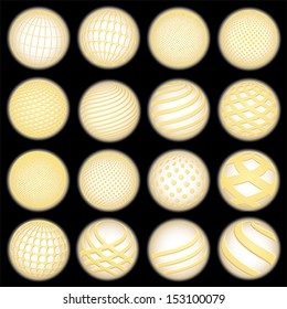 Golden Abstract planet symbols. Sphere world globe, vector