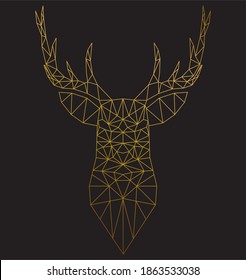Golden abstract polygonal deer head. Geometric linear animals. Vector illustration
