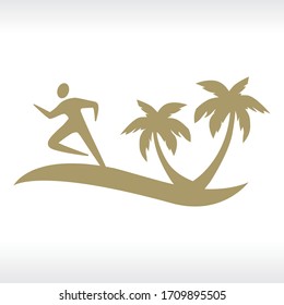 corredor abstracto dorado y palmeras, vector