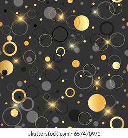 Golden abstract seamless pattern with circles. Geometry pattern for fabric. Textile background. Stock vector.