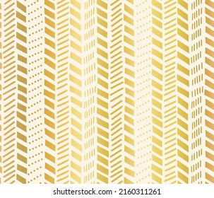 Golden abstract seamless vector background. Gold foil arrows herringbone isolated on white repeating pattern. Doodle chevron hand drawn striped cute elegant geometric vertical stripe texture .