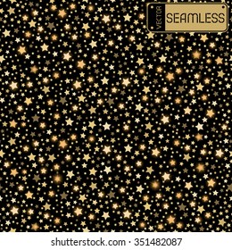 Golden abstract shining falling stars seamless texture black background. Gold, festive, luxury or network graphic design concept. Vector illustration