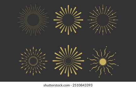 Golden Abstract Sunburst Vector Elements Collection