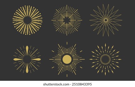 Colección Abstractas dorada de los Elementos del Vector de Sunburst