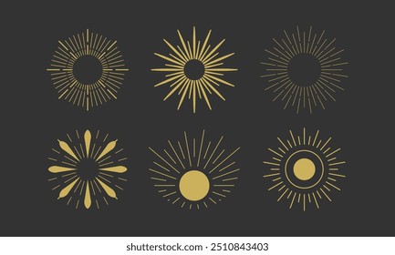 Colección Abstractas dorada de los Elementos del Vector de Sunburst