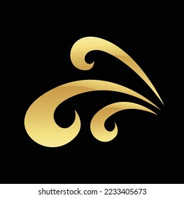 Golden Abstract Swirly Waves Icon on a Black Background