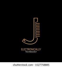Golden Abstract Techno Electronically Inductor Letter J  logo icon design concept  for electrical, electronical and more technology business.
