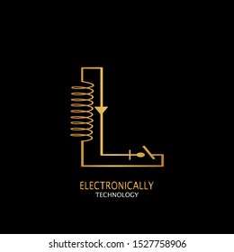 Golden Abstract Techno Electronically Inductor Letter L  logo icon design concept  for electrical, electronical and more technology business.