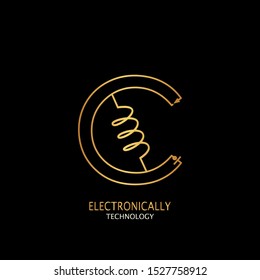 Golden Abstract Techno Electronically Inductor Letter C  logo icon design concept  for electrical, electronical and more technology business.