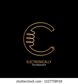 Golden Abstract Techno Electronically Inductor Letter C  logo icon design concept  for electrical, electronical and more technology business.