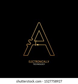 Golden Abstract Techno Electronically Inductor Letter A  logo icon design concept  for electrical, electronical and more technology business.