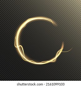 Efecto de luz semicircular de fondo transparente abstracto dorado, flujo de energía luminosa. Vector