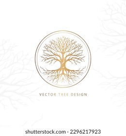 Emblema de árbol abstracto dorado sobre un fondo blanco. Ilustración moderna. Vector aislado. Ideal para logotipo, monograma, invitación, volante, menú, folleto o cualquier idea deseada.