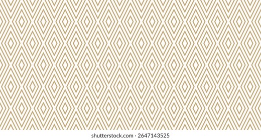 Golden abstract vector geometric seamless pattern. Gold and white background. Simple geo texture with rhombuses, diamonds, lines, stripes. Minimal tartan ornament. Repeated design for decor, textile