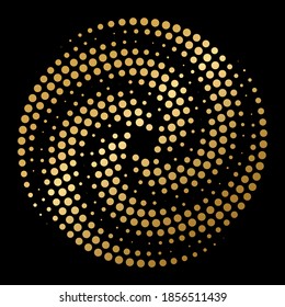 Golden abstract vector graphic element,  spiral, halftone style , for web design, presentation, business card, invitation, poster, cover, landing page.