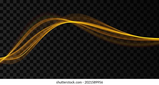 Golden abstract wave. Magic line design. Flow curve motion element. Neon gradient wavy illiustration.