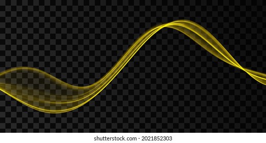 Golden abstract wave. Magic line design. Flow curve motion element. Neon gradient wavy illiustration.