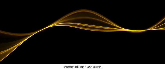 Golden abstract wave. Magic line design. Flow curve motion element. Neon gradient wavy illiustration.