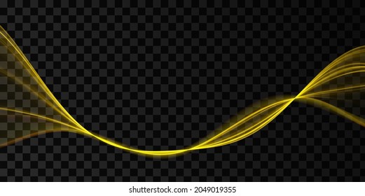 Golden abstract wave. Magic line design. Flow curve motion element. Neon gradient wavy illiustration.