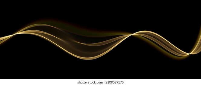 Golden abstract wave. Magic line design. Flow curve motion element. Neon gradient wavy illiustration.