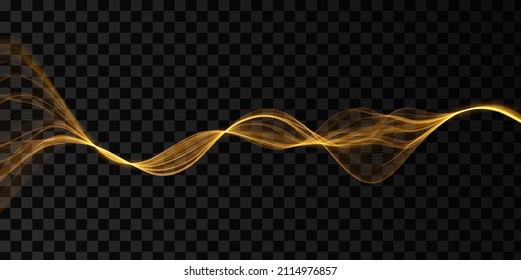 Golden abstract wave. Magic line design. Flow curve motion element. Neon gradient wavy illiustration.
