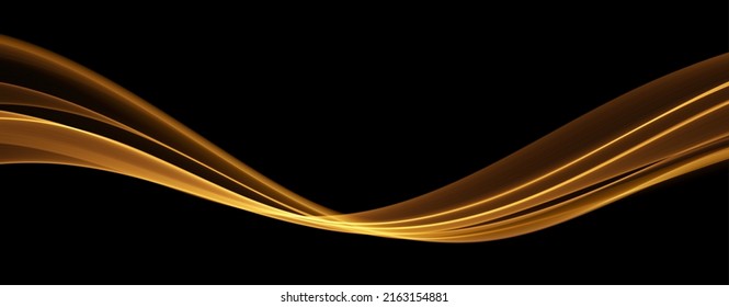 Golden abstract wave. Magic line design. Flow curve motion element. Neon gradient wavy illiustration.