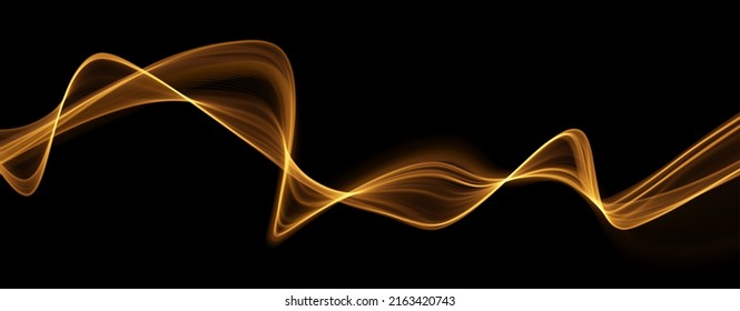 Golden abstract wave. Magic line design. Flow curve motion element. Neon gradient wavy illiustration.