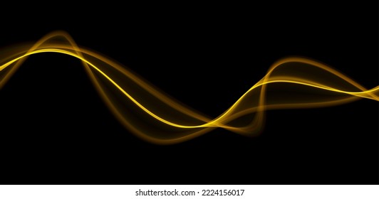 Ola abstracta dorada. Diseño de la línea mágica. Elemento de movimiento de curva de flujo. Ilustración ondulada de gradiente neón.