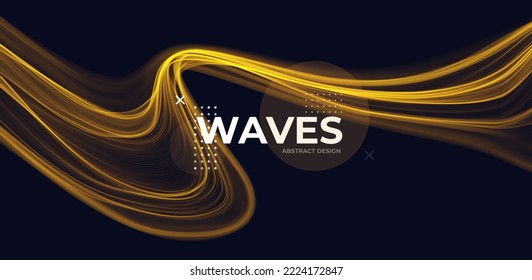 Golden abstract wave. Magic line design. Flow curve motion element. Neon gradient wavy illiustration.