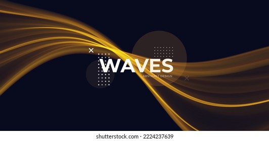 Golden abstract wave. Magic line design. Flow curve motion element. Neon gradient wavy illiustration.