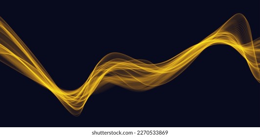 Golden abstract wave. Magic line design. Flow curve motion element. Neon gradient wavy illiustration.