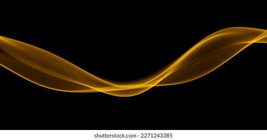Golden abstract wave. Magic line design. Flow curve motion element. Neon gradient wavy illiustration.