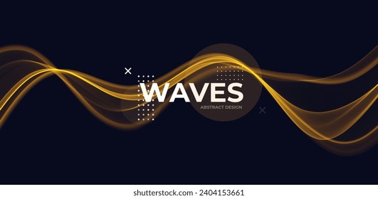 Golden abstract wave. Magic line design. Flow curve motion element. Neon gradient wavy illiustration.