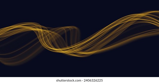 Golden abstract wave. Magic line design. Flow curve motion element. Neon gradient wavy illiustration.