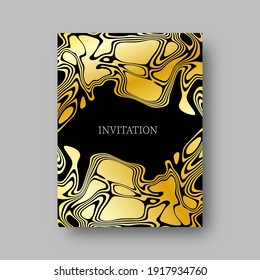 Golden abstract wavy shapes invitation design template