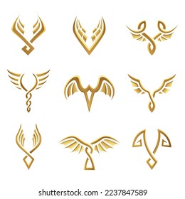 Golden Abstract Wings on a White Background