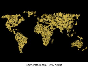 Golden Abstract World map on black background. Vector illustration