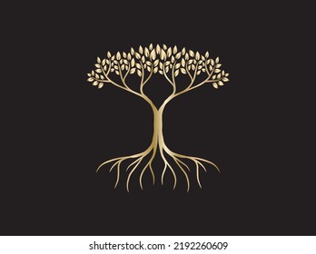 golden acacia tree logo vector on black background. good for logo and print on metal.