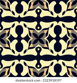 Golden accents adorn captivating black and white pattern, reminiscent of the styles of Escher and Penrose. The seamless symmetry of design creates an intriguing and visually appealing.