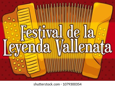 Golden Accordion Over Spotted Background, Promoting Vallenato Legend Festival (written In Spanish) In Colombia.